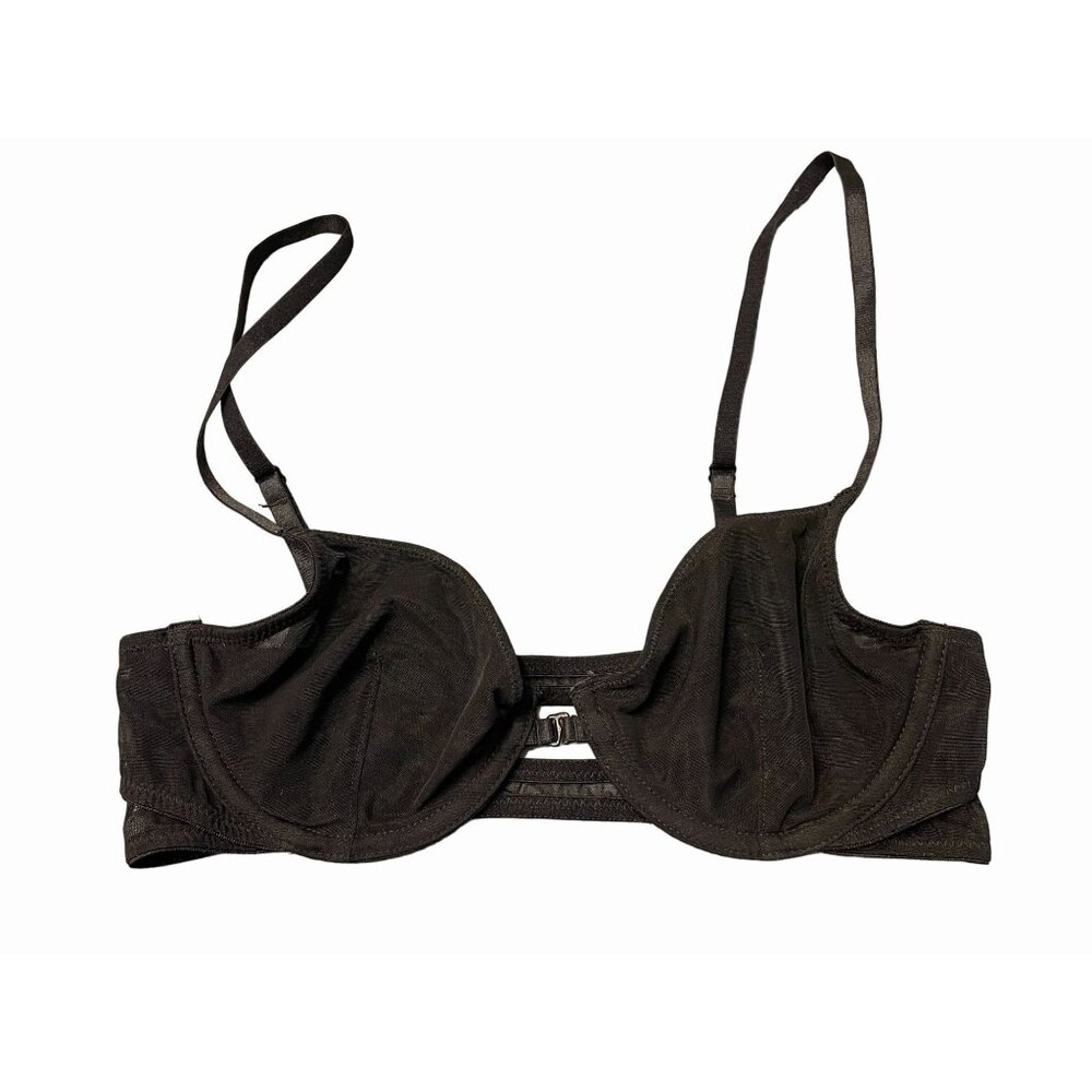 30B‎ Black Mesh Underwire Bra - Front Closure Double Band - Unlined & Sheer